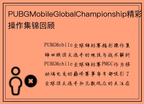 PUBGMobileGlobalChampionship精彩操作集锦回顾